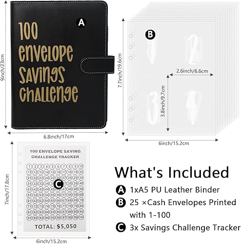 Miniatura 4 de 100 sobres de ahorro de dinero, carpeta de ahorro de dinero, carpeta de presupuesto  Carpeta de desafíos de ahorro de 100 sobres con sobres