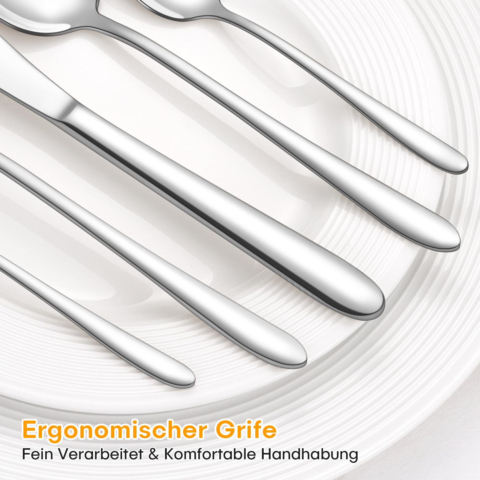 HONKKU Besteck Set, 60 Teilig Edelstahl Besteckset für 12 Personen, Essbesteck Set mit Abendessen Messer, Gabeln und Löffeln für Zuhause/Restaurant/Party/Bankett, Rostfrei Spülmaschinenfest