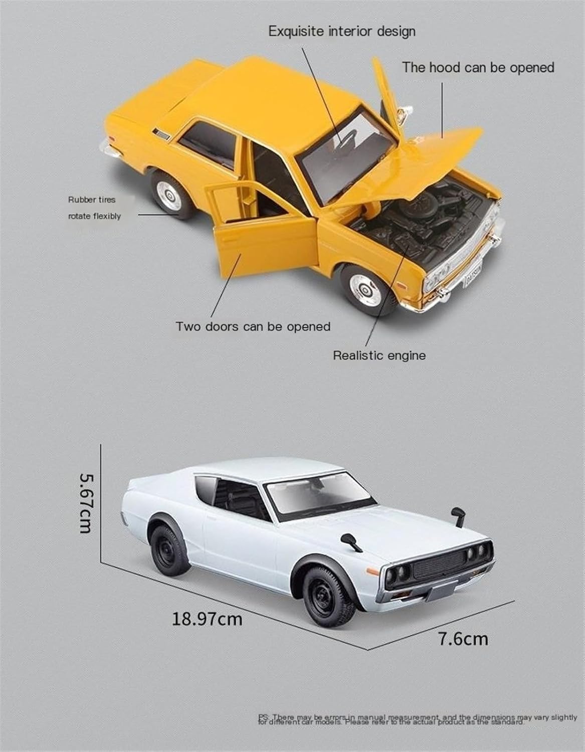 1:24 white 1973 alloy simulation car model metal car models(1971 Yellow)