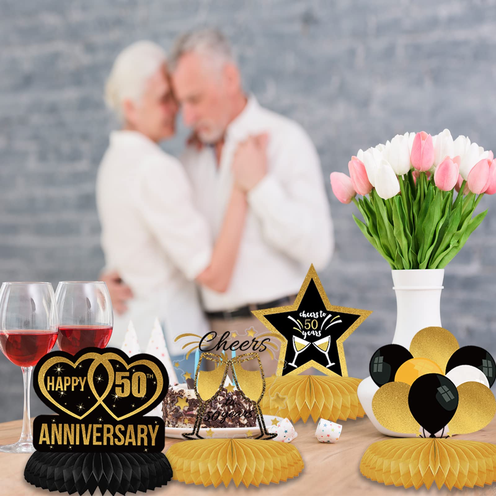 Globos 50 Aniversario Bodas Oro Centro De Mesa De Panal Para 50