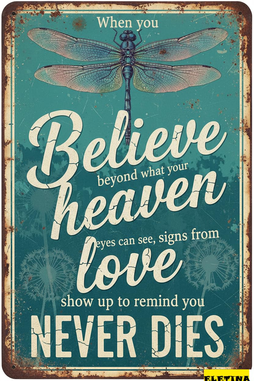 Dragonfly When You Believe Inspirational Tin Sign, 8x12 Inch