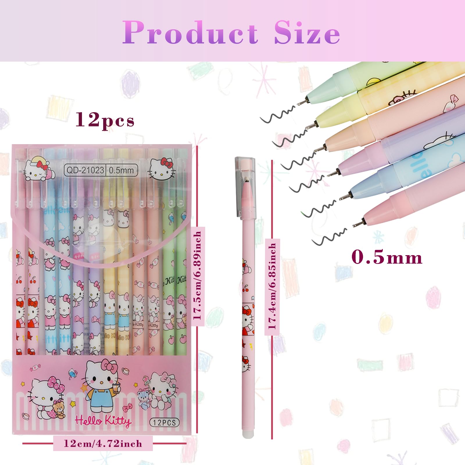 Cartoon Erasable Gel Pens, 12 Pcs Black 0.5mm Roller Ball Cute Erasable Gel Ink Pen, Kawaii Pens Kawaii Stationery for Kids Teens Students Office Gifts - Image 2