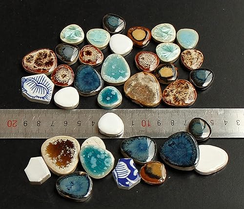 Vista 11 de Azulejos de mosaico de 7.05 oz, paquete de azulejos de mosaico de cerámica para decoración del hogar, manualidades, platos, marcos de fotos, Azul