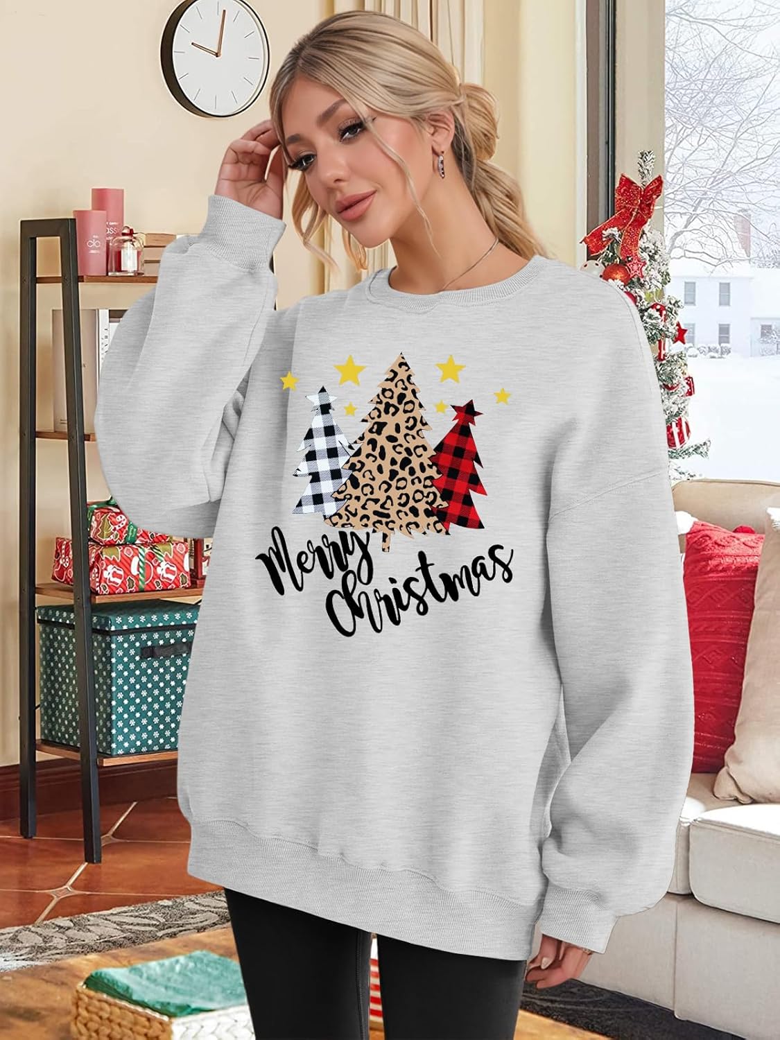 Christmas Sweatshirts for Women Merry Christmas Plaid Pullover Sweatshirts Holiday Vacation Graphic Tees Tops - Image 5