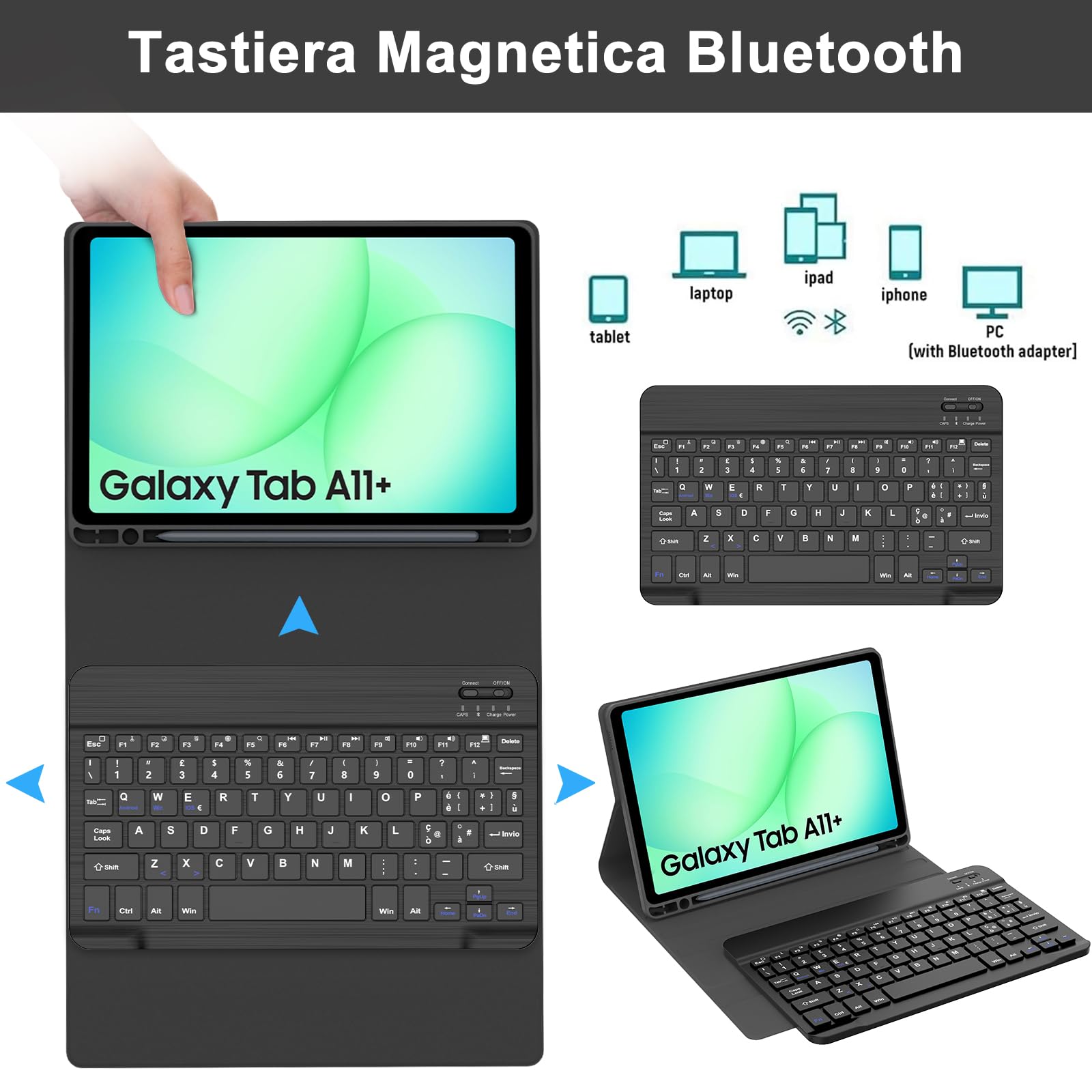 JADEMALL Tastiera per Samsung Tab A11+/A11 Plus 11" 2025, Italiana QWERTY Tastiera Bluetooth Bluetooth Magnetica Staccabile per Samsung Galaxy Tab A11+ Plus 11" 2025 SM-X230/X235/X236B, Nero