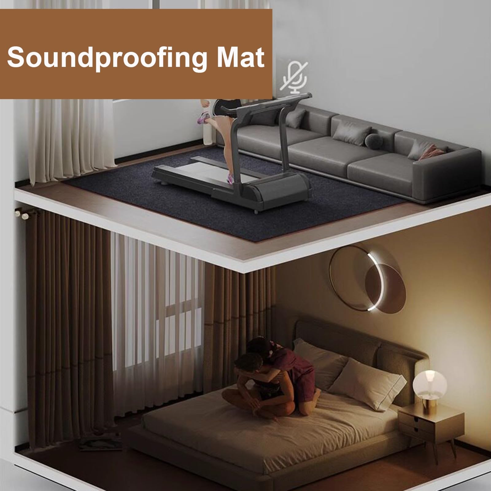 Tapis de Protection Sol 9mm Épais Antidérapant Insonorisant Antivibration,Intérieur Long Tapis Couverture en TPE pour Salon Cuisine Entrée Couloir Home Trainer– Découpable(Beige-Browm,80x200cm)