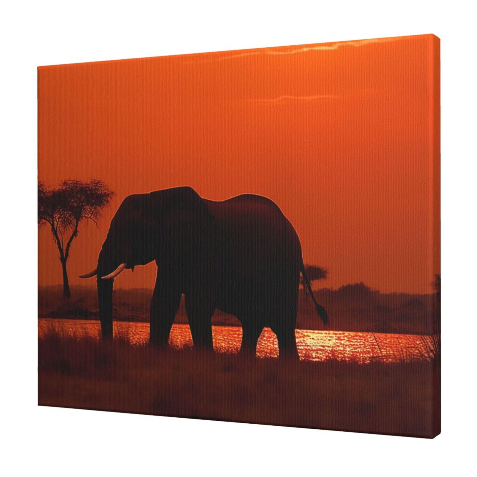 FodPand Sunset african elephant Canvas Wall Art for Living Room Wall Decor 20"x24" Modern Artwork Painting Pictures Hanging Canvas Prints Aesthetic Wall Art for Bedroom Bathroom Office Wallart Decor