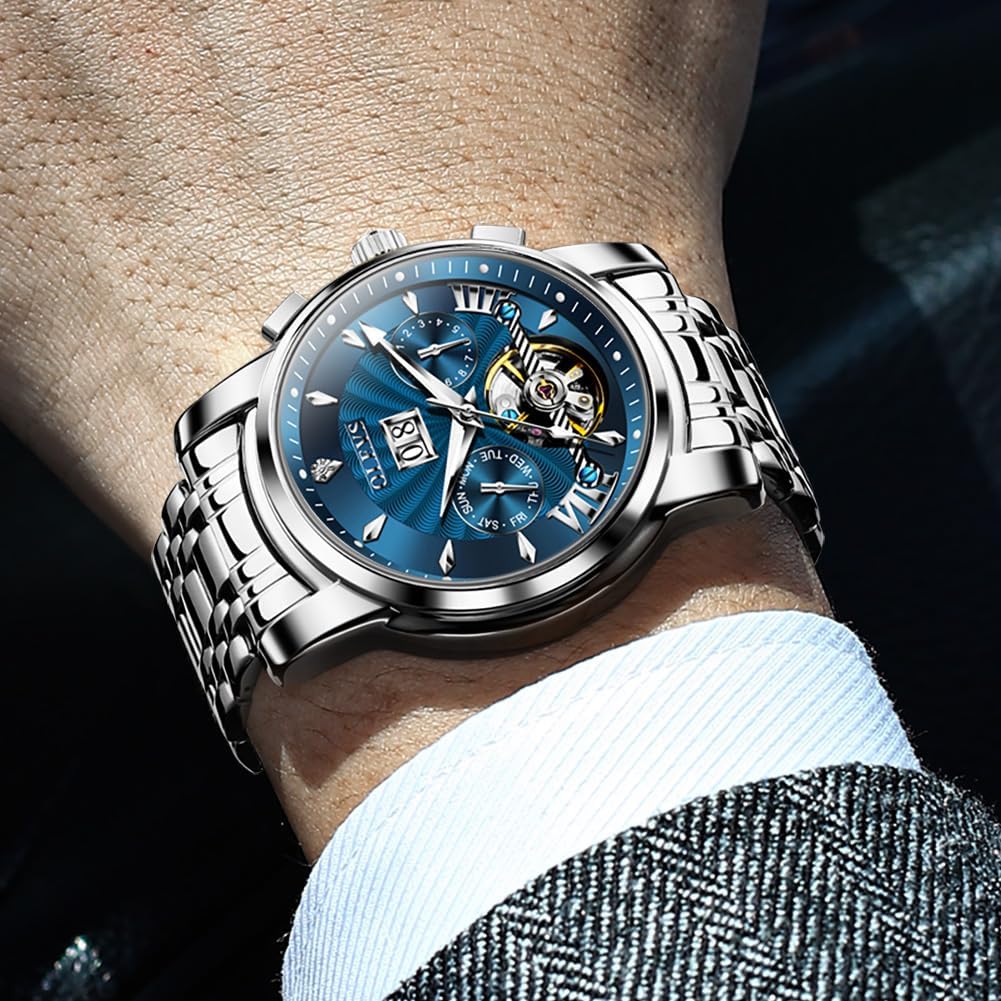 Side view of OLEVS watch showing crown