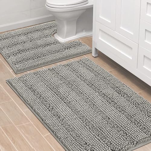 Miniatura 115 de H.VERSAILTEX Alfombras de baño antideslizantes extragruesas de felpilla a rayas 24" x 36" Absorbentes, antideslizantes, suaves, esponjosas