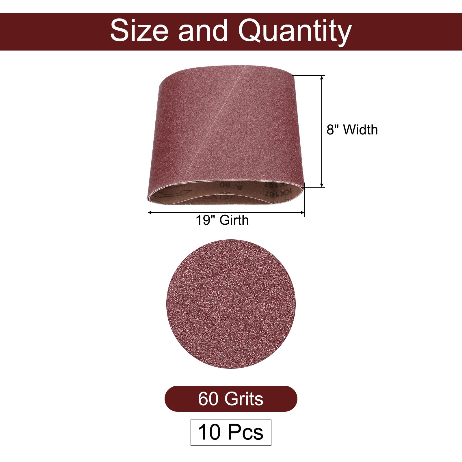 QUARKZMAN 10pcs 8" x 19" Bandas De Lijado 60 Granos Banda Abrasiva De Óxido De Aluminio Papel De Lijado Para Pulido Y Desbaste De Metal Y Madera, Color Marrón Rojizo