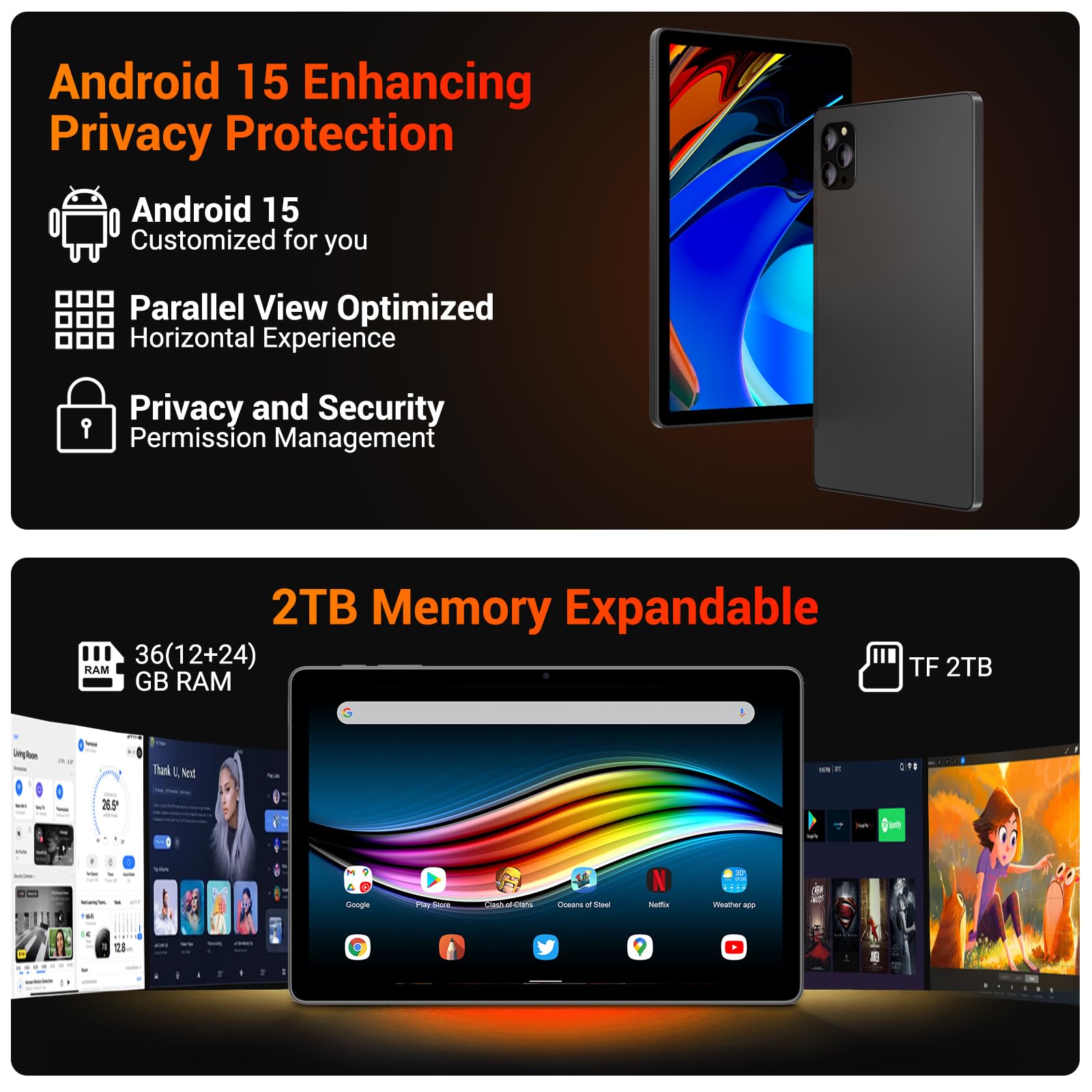 LEVIRTU Tablet 11 Pollici Android 15 con Octa Core,36GB RAM + 256GB ROM (2TB TF), 5G WiFi, Gemini AI, Widevine L1, 8000mAh,13MP+8MP, GPS, Face ID, BT 5.0, Tablet con Tastiera+Mouse,Grigio-Gris