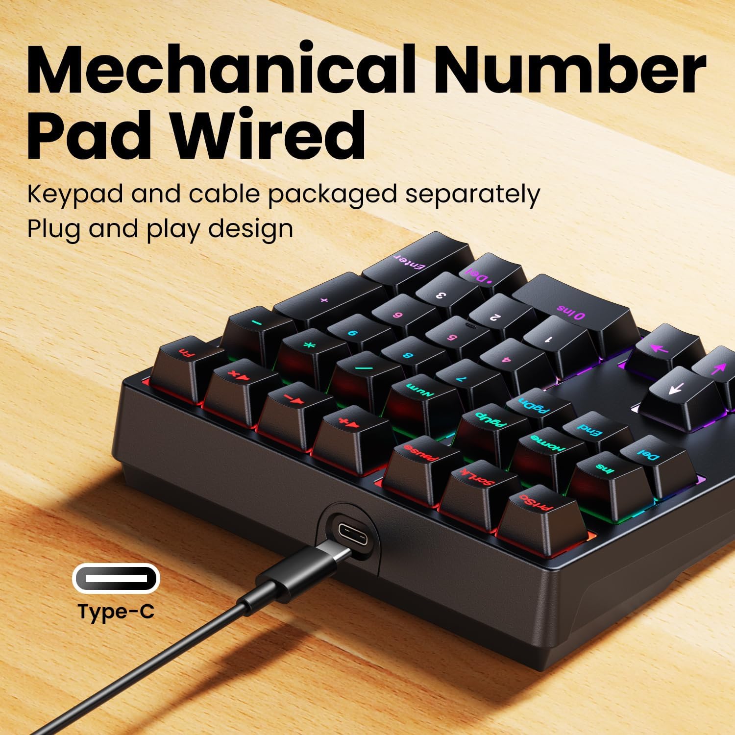 Mechanical Number Pad - Hot Swappable Numpad Wired USB Numeric Keypad with RGB LED Backlit 34 Key Numpad, Mechanical USB Wired Numeric Keypad for Laptop Desktop Computer PC(2-level Tilt, Blue Switch)