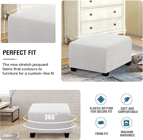 Miniatura 5 de ADPON Fundas otomanas cuadradas, fundas otomanas plegables, protector de taburete de almacenamiento plegable, parte inferior elástica, tela jacquard