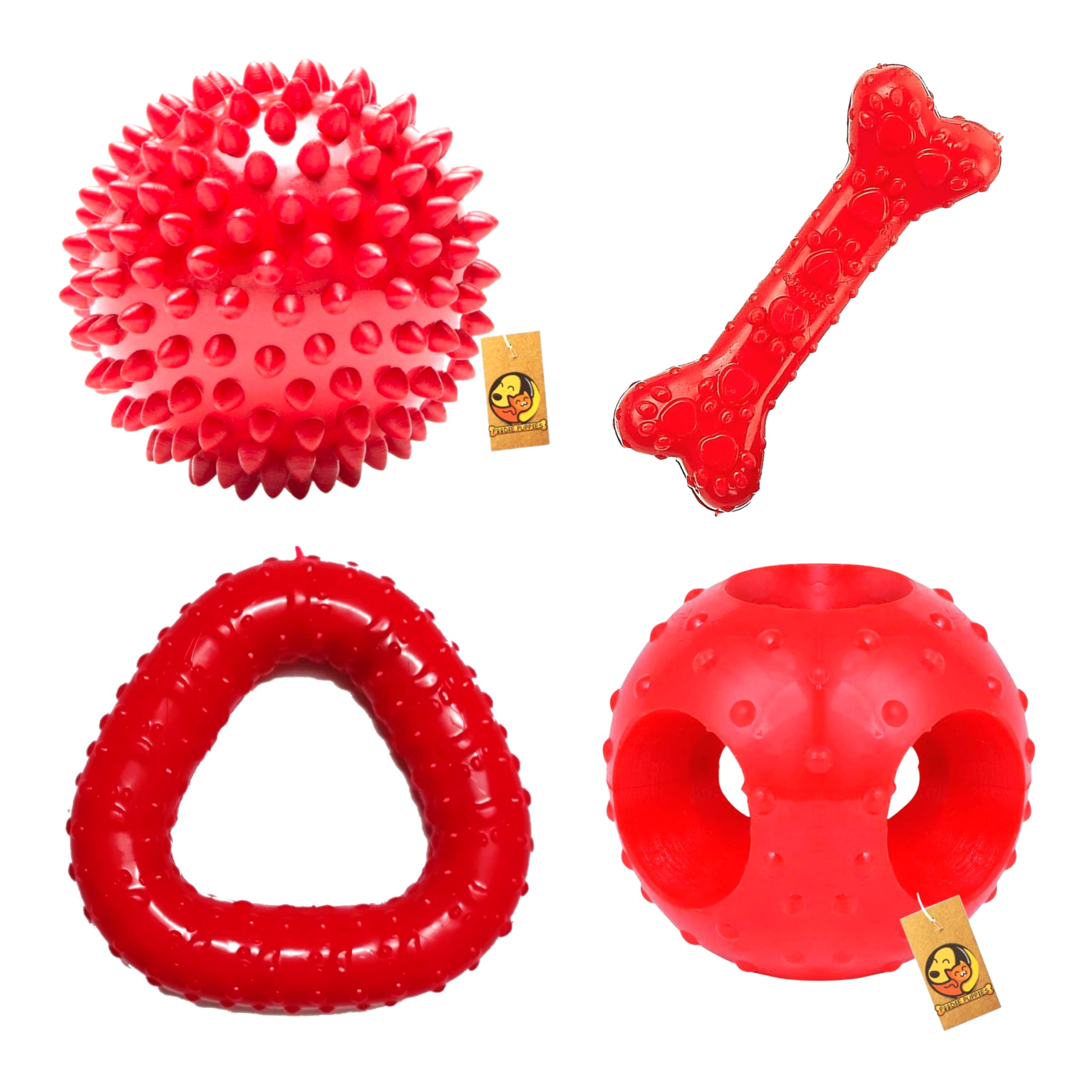 Foodie Puppies Durable Interactive Rubber Toy Combo for Dogs and Puppies - Flavored Bone + Scented Hole Ball + Spike Ball + Triangle Shaped Chew Toy | Chewing, Teething, and Training (B078T2HYRZ) Amazon Price History, Amazon Price Tracker