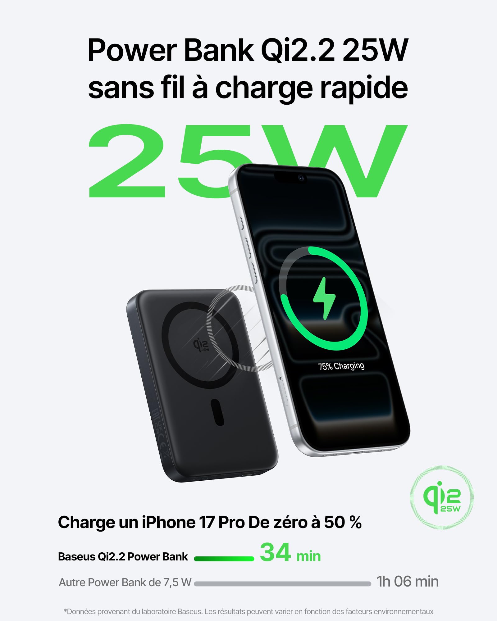 Baseus EnerFill FM21 Qi2.2 25W Magsafe Powerbank, Batterie Externe Magnétique 10000 mAh, PD USB C 45W Charge Rapide, Power Bank pour iPhone 17 16 15 Pro Max