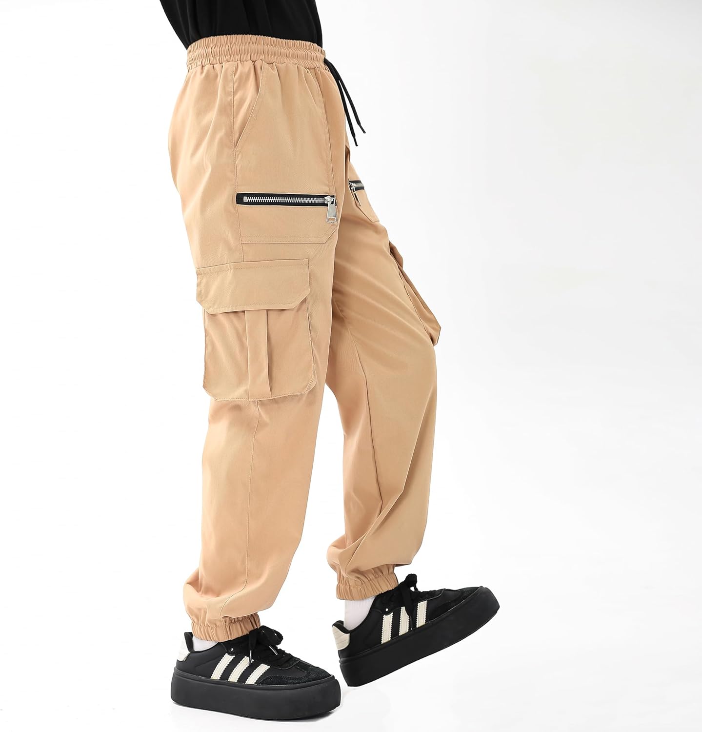 3 Pack Boys Cargo Joggers Pants Elastic Waist Casual Jogging Trousers Bottom for Kids 7-13 Years - Image 4