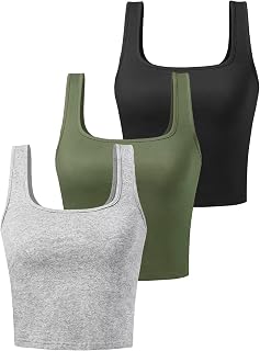 Sports Crop Tank Tops for Women Cropped Workout Tops Racerback Running Yoga Tanks Cotton Sleeveless Gym Shirts 3 Pack