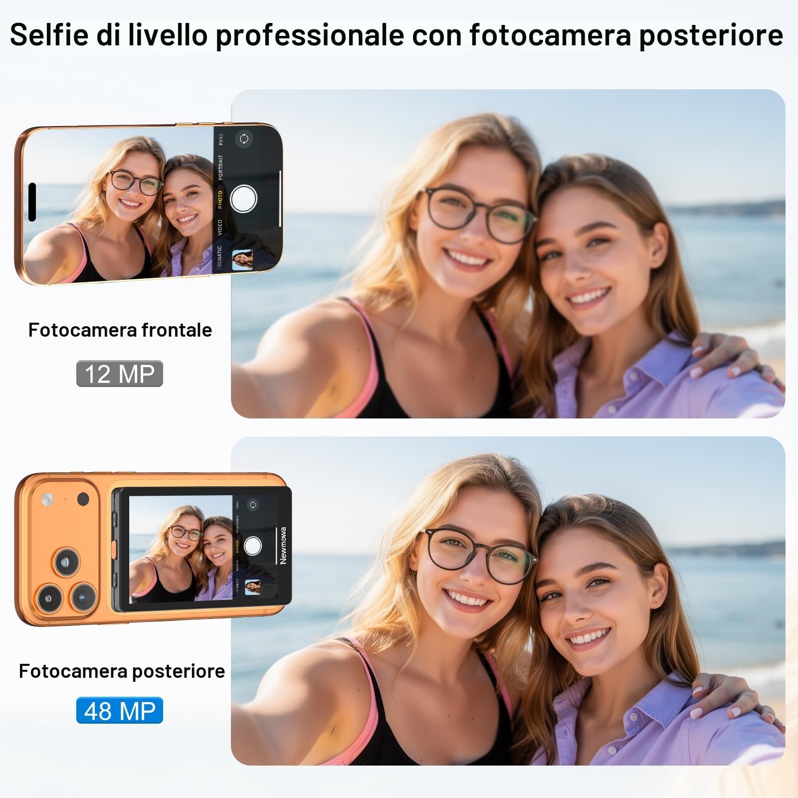 Newmowa Nero Magnetico Telefono Vlog Selfie Monitor Schermo,1080P Registrazione Wireless,Telefono Fotocamera Posteriore per Selfie Vlog TikTok,Compatibile con iPhone(Support 4K 30fps Wired Recording)