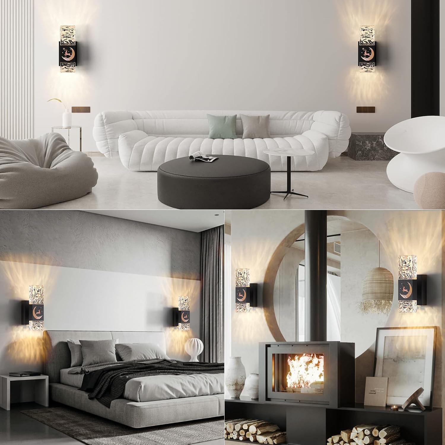 Christmas Operated Wall Sconces Set of 2, Dimmable LED Wall Lights with Remote Control, Home Decor for Bedroom Living Room