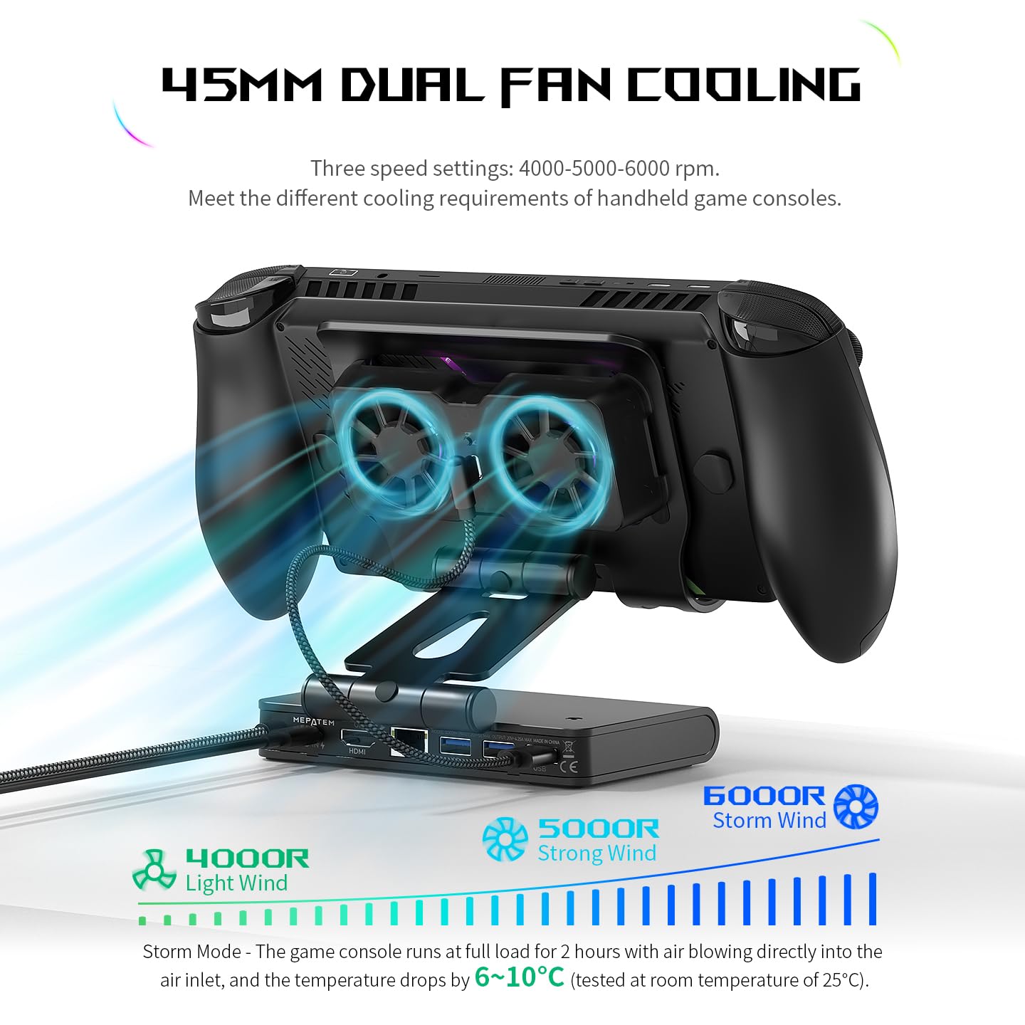 Abnehmbares magnetisches Dual-Lüfter-Kühldock und Ständer für ROG Xbox Ally X/Ally X/Ally/Switch2/Steam Deck/Legion Go/Go S, USB A Gaming Hub, HDMI 4K, 100W PD Aufladung