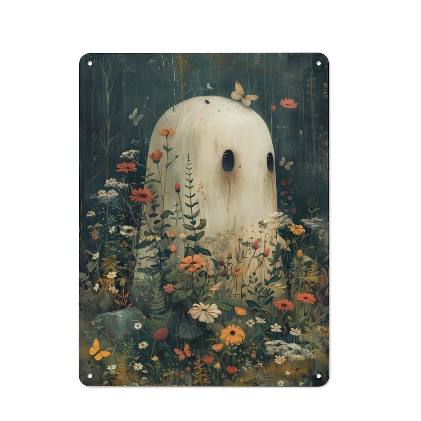 Metal Wall Sign 40x30cm Featuring Floral Bohoo Ghost for Café Or Home Bar, for Metal Sign Collectors, for Garage And Workshop Walls