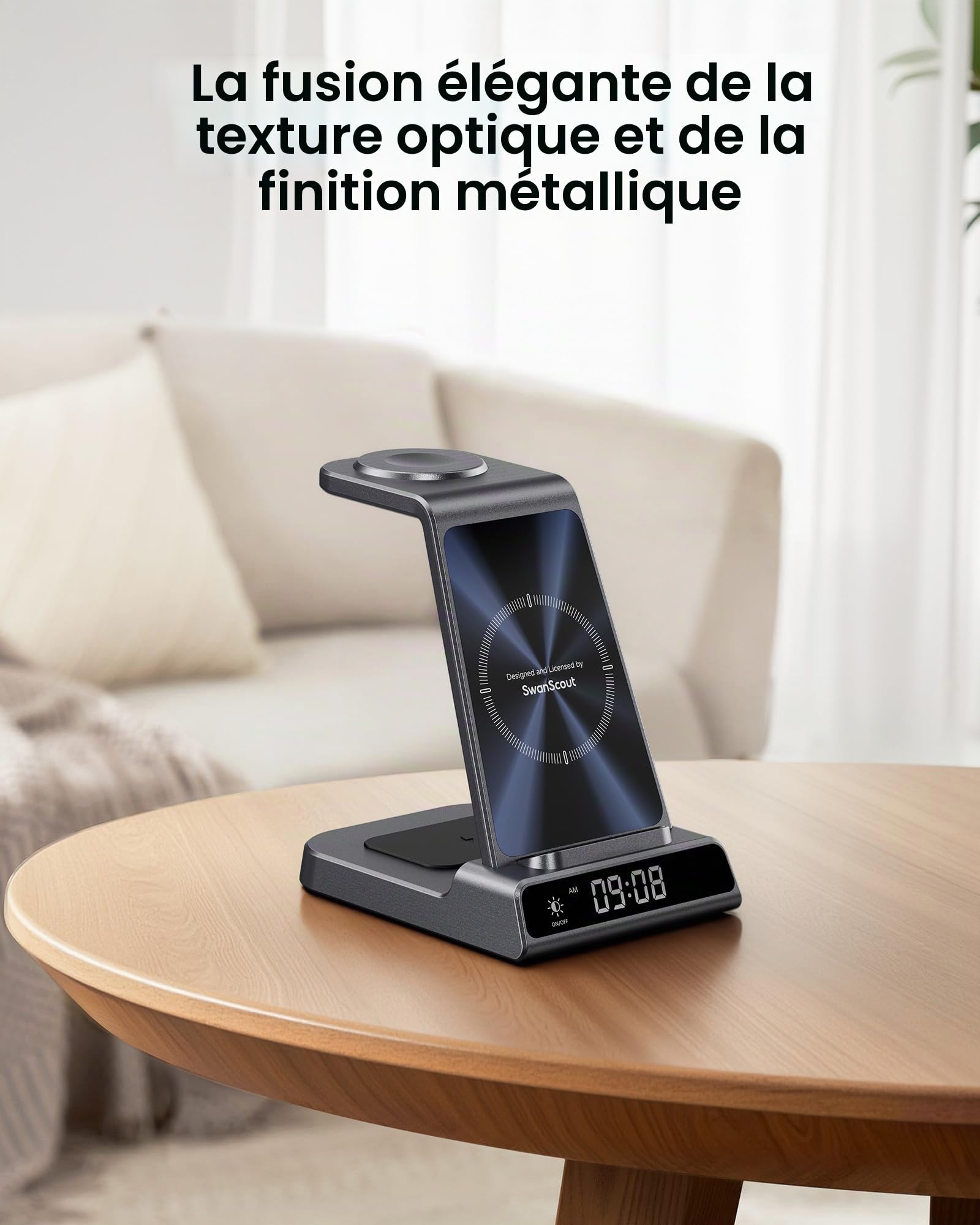 SwanScout Chargeur Induction 3-en-1 pour iPhone/Apple Watch/AirPods | Chargeur sans fil pour iPhone Air/17/16/15/14/13/12, pour Apple Watch Ultra 3/11/10/9/8/7/SE 3 et AirPods, SwanScout C02A