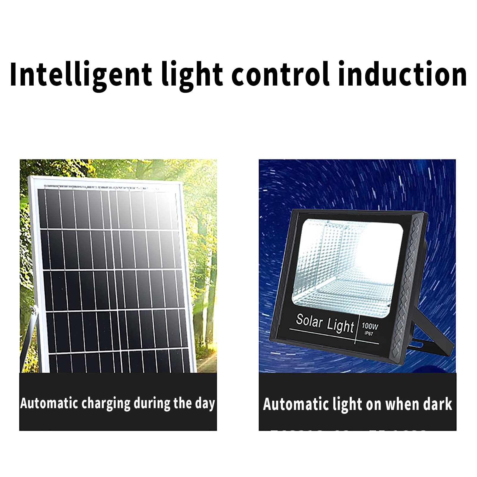 Projecteur Solaire200W 300W 400W,lampe Solaire Exterieur Contrôle Intelligent De La Lumière étanche IP66,lumiere Solaire Jardin Convient Pour Les Cours, Les Jardins, Les Routes (300W)