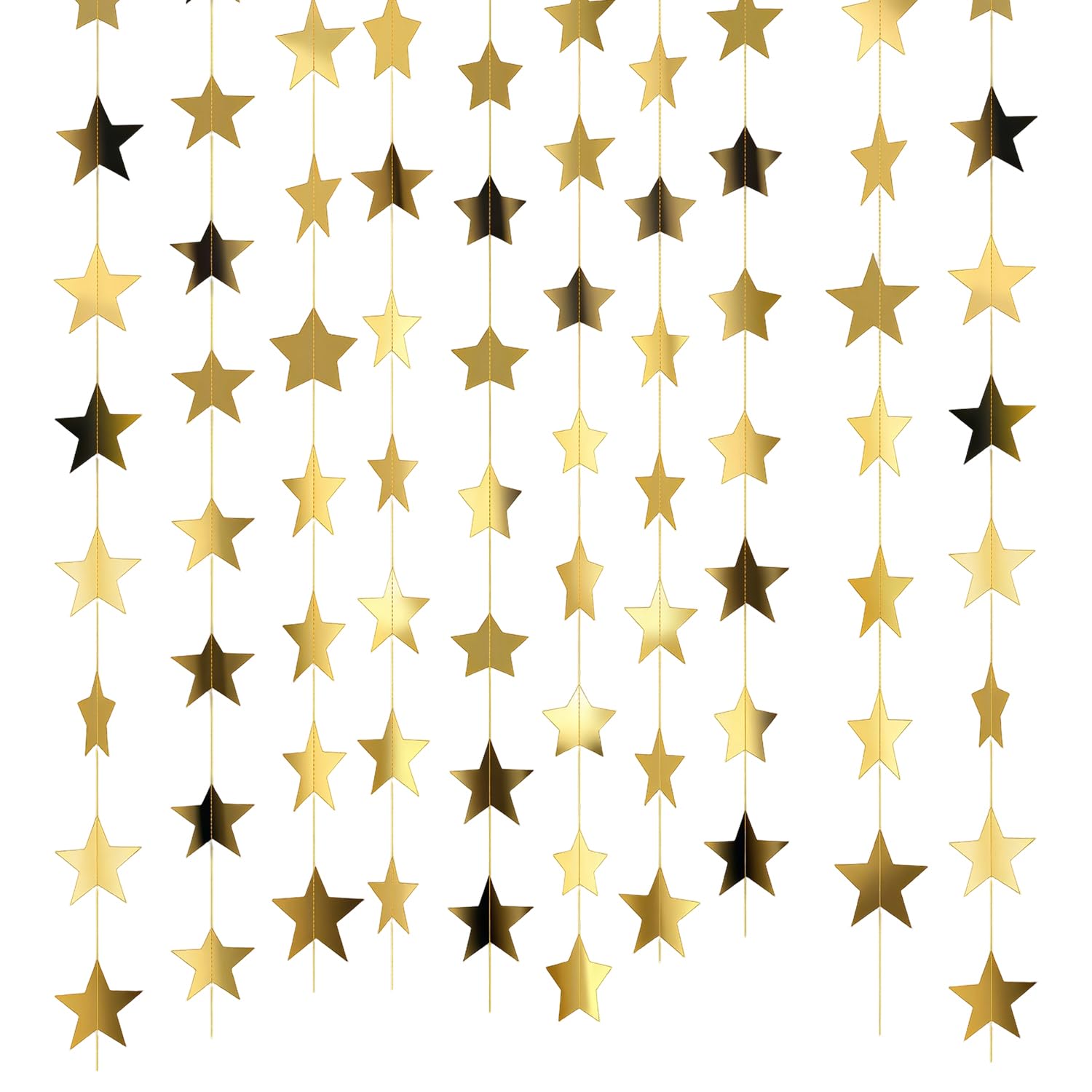 IGXX 52 Feet Gold Star Garland - 4 Pack Glitter Paper Bunting for Parties, Reflective Hanging Decorations for Birthday Wedding Christmas Backdrop Supplies — image 1