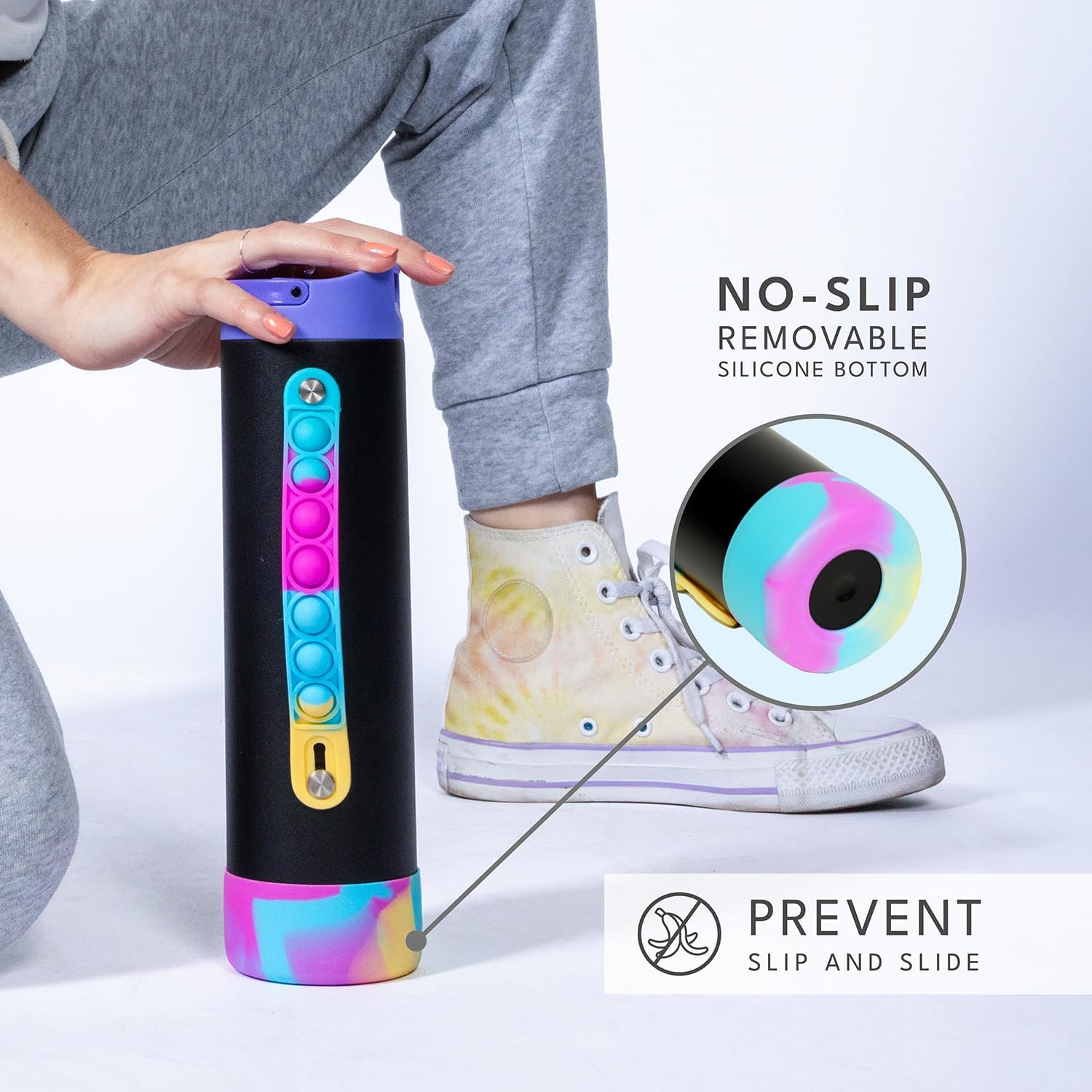 Elemental Iconic Water Bottle for School - 100% Leak-Proof Insulated Water Bottles with Straw Lid & Pop-It Handle - Triple-Wall Insulated & BPA-Free, 20oz – Black Tie Dye - Image 3