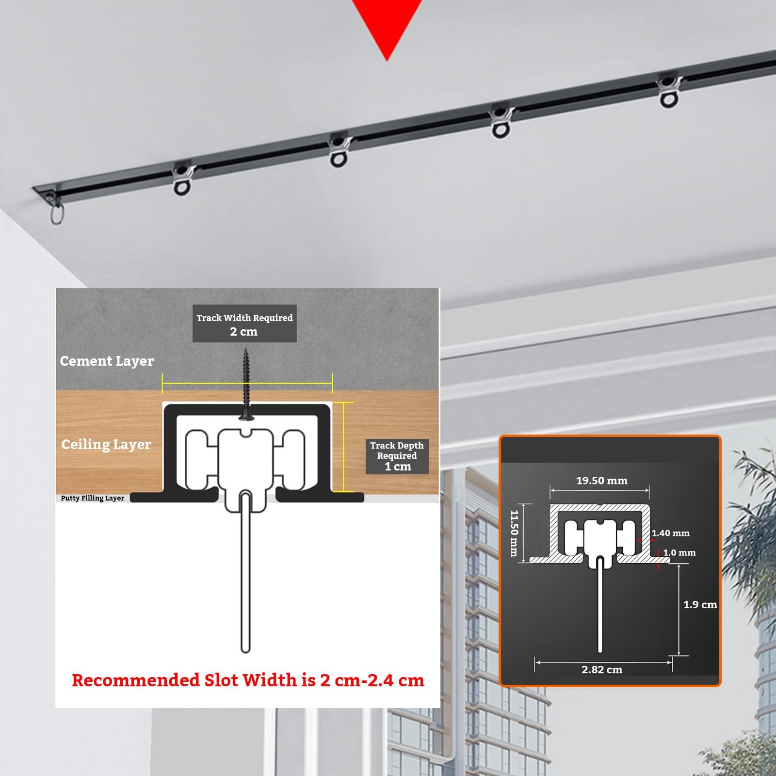 Versenkbares Vorhangschienensystem - Robuste Aluminium-Vorhangschiene für elegante versteckte Deckenmontage ideal für Wohnräume und Schlafzimmer einfach zu installieren.