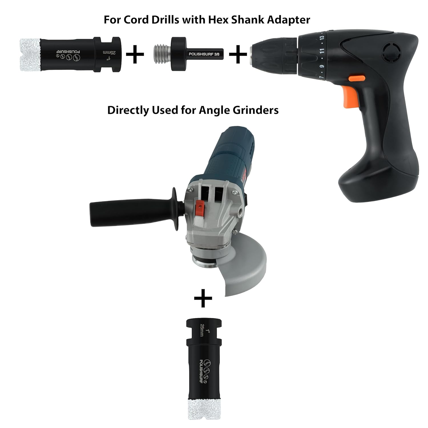 ドライダイヤモンドタイルドリルビット1インチ(25mm)ダイヤモンドホールソーコアドリルビットアダプター付きコンクリート大理石磁器セ