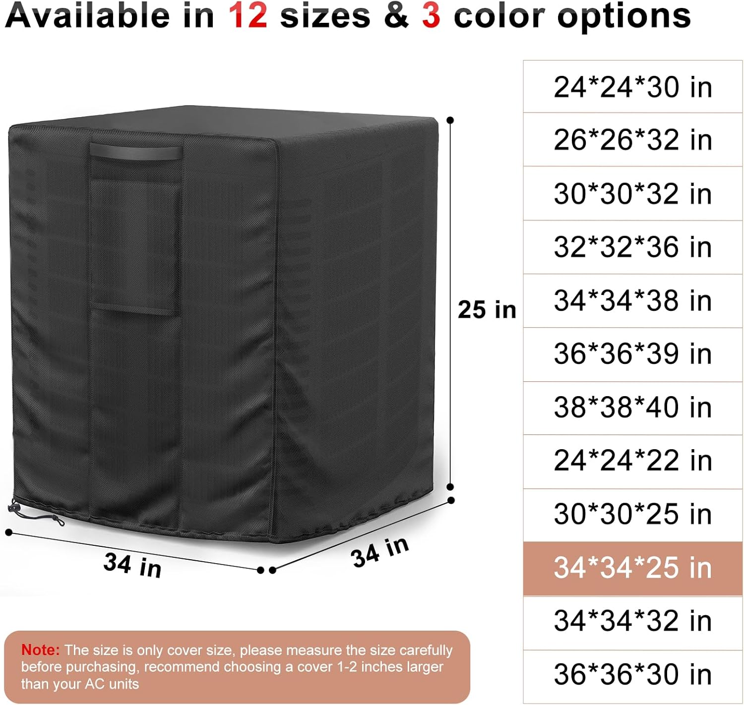 Mrrihand Central Air Conditioner Cover for Outside Units Waterproof Heavy Duty AC Unit for Outdoor Large AC Cover for Winter (30"X30"X32")-Balck