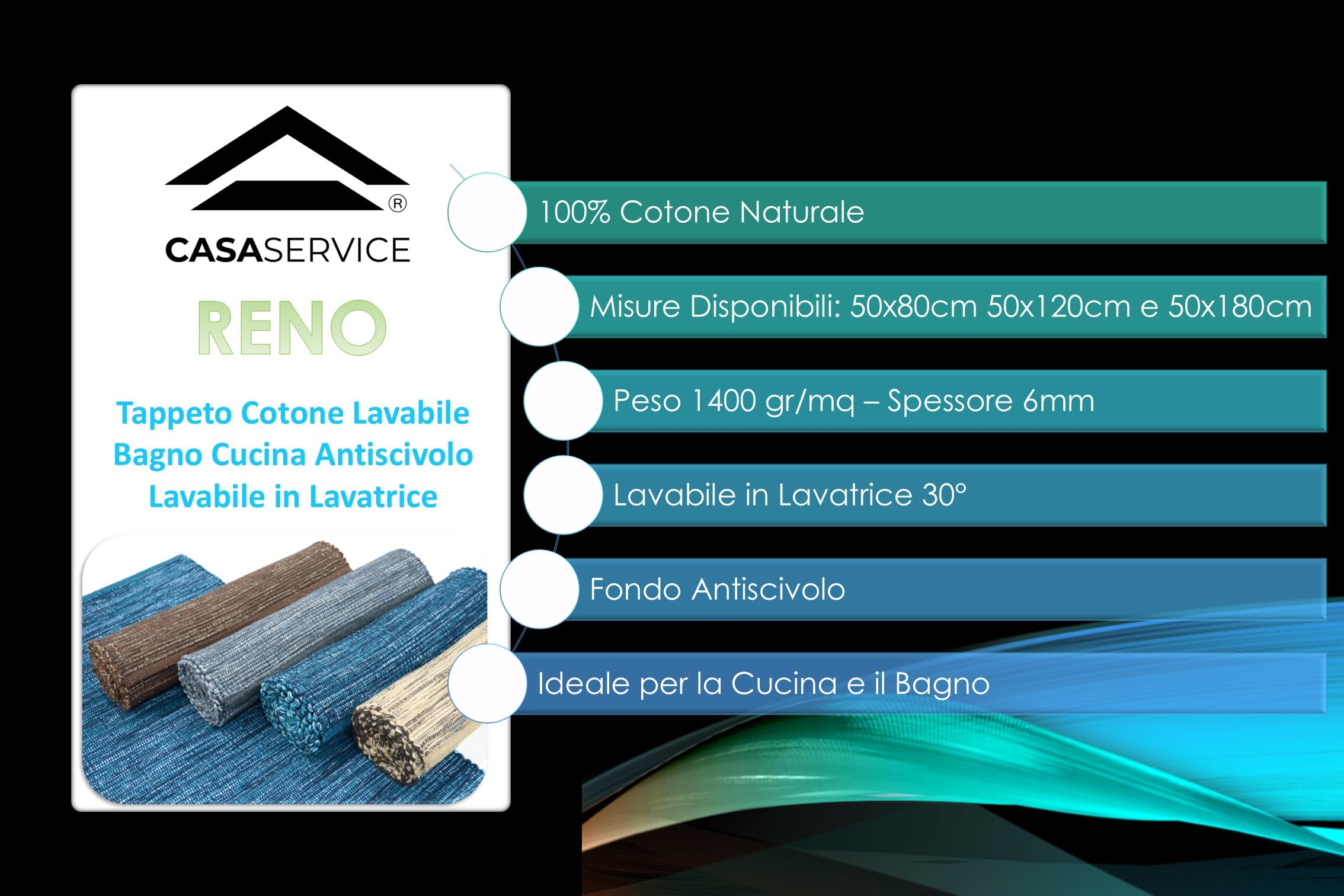 Reno Tappeto Cotone Lavabile Bagno Cucina Antiscivolo Lavabile in Lavatrice (Beige, 50x120 cm)