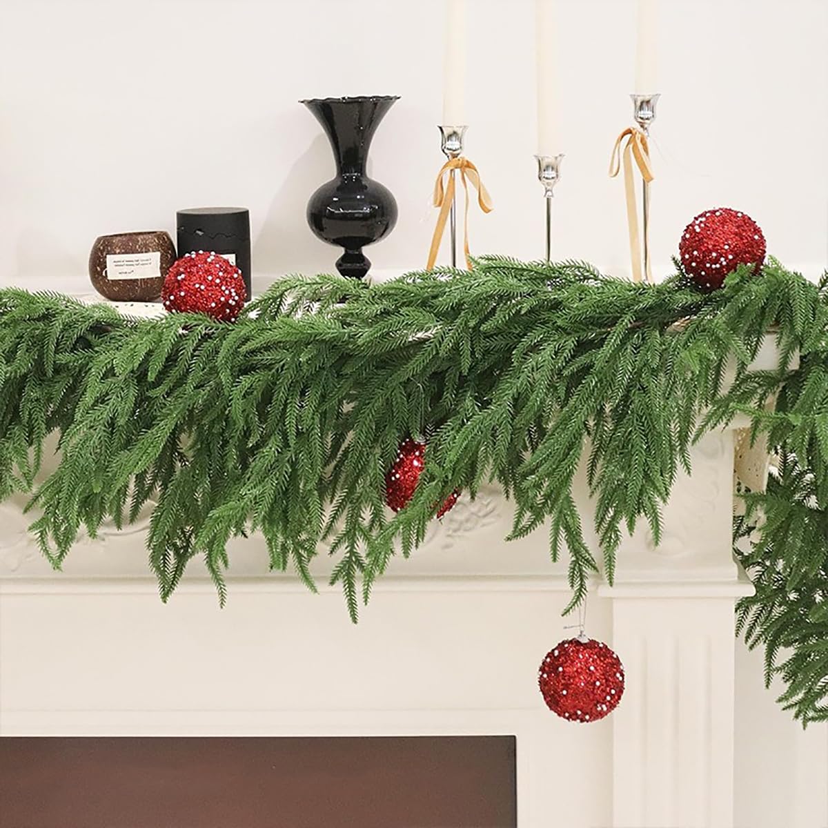 2.7M Weihnachten Girlande - Tannengirlande Künstlich Wie Echt, Tannengirlande Tannengrün - Weihnachtsgirlande Norfolk Pine Girlande für Veranda, Kamin, Tisch, Banister (Green-2.7m)