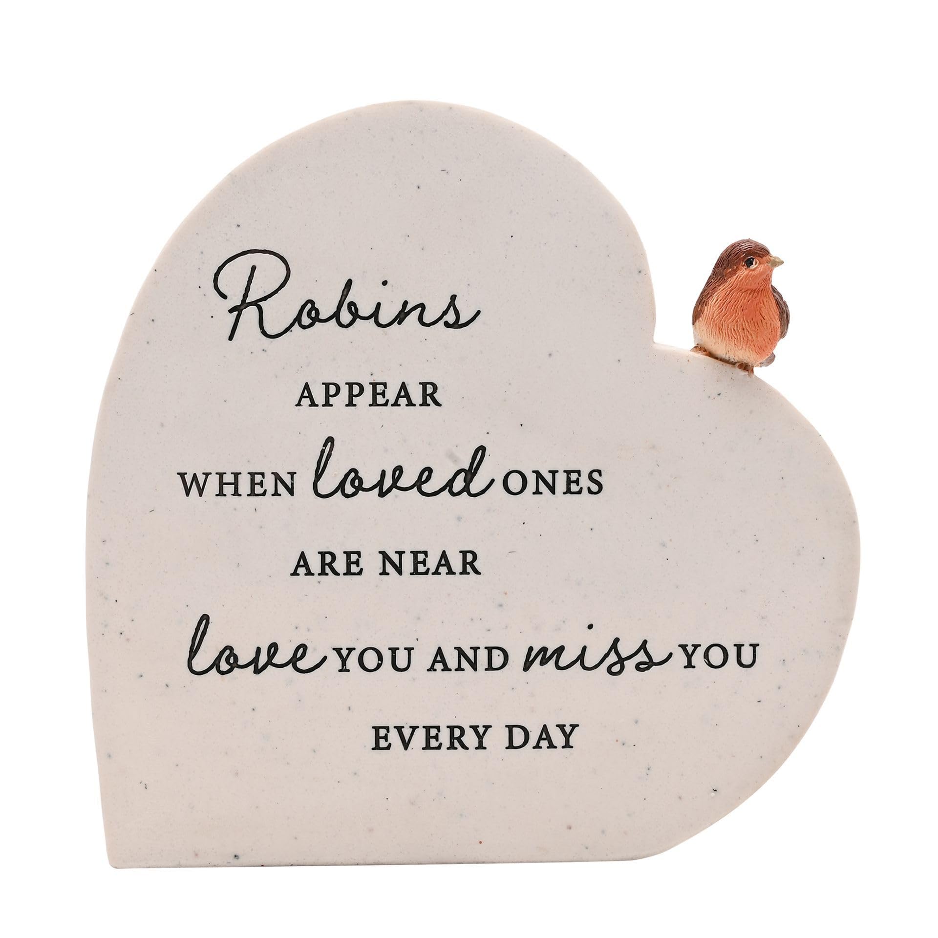 Memorial Robin Graveside Plaque – Loved Ones Remembrance Ornament, In Loving Memory Grave Decoration, Sympathy Gift with Heart Design