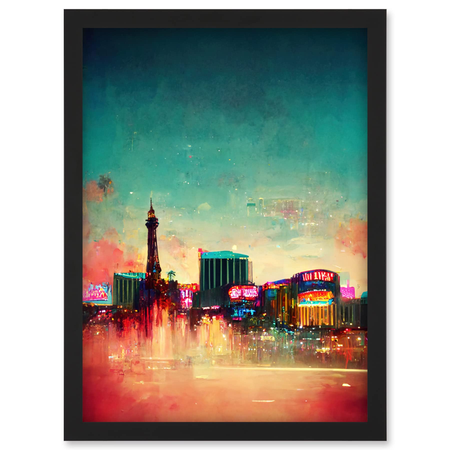 Doppelganger33 LTD Modern Las Vegas Skyline Colourful Acrylic Cityscape Artwork Framed Wall Art Print A4