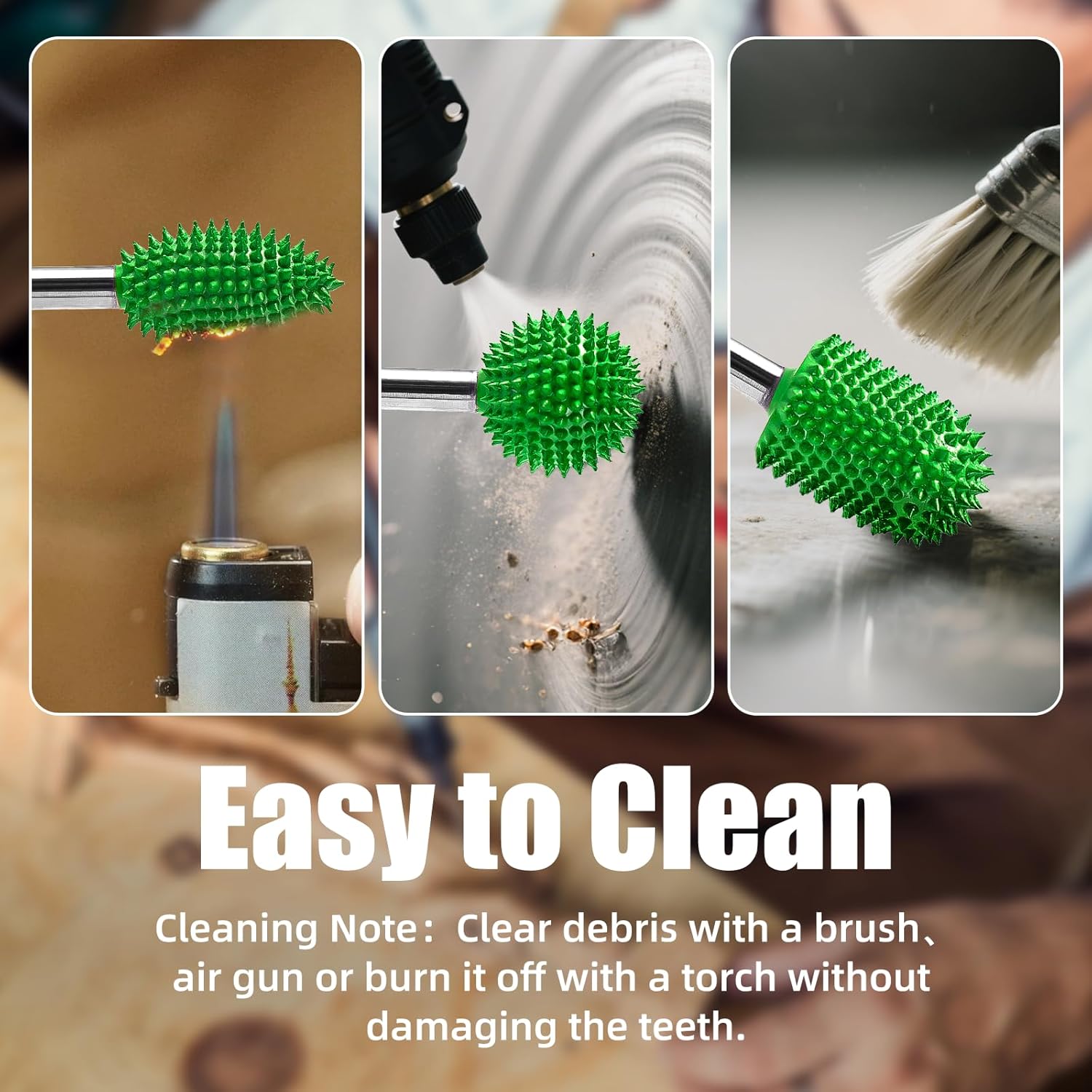 CAELUM 3 Pcs Tungsten Carbide Rotary Burr Kit, 1/4" Shaft Extreme Coarse Woodworking Attachment for Graining Tools, Sphere, Flame, Ball Nose Carving Bit for Wood, Rubber Engraving & Removal