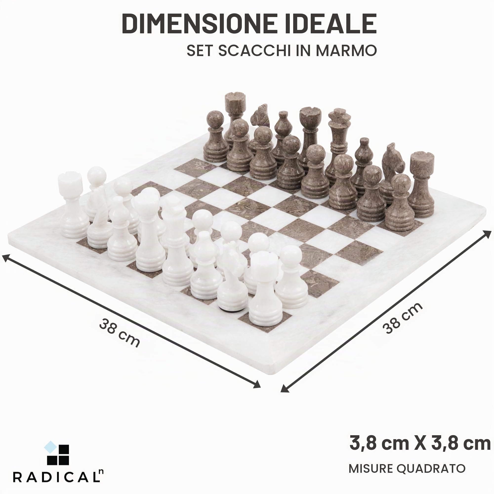 Radicaln da 15 pollici Set di scacchi in marmo fatto a mano, bianco e grigio, classico gioco da tavolo per famiglie oceaniche per adulti, scacchiera in marmo di lusso e pezzi degli scacchi