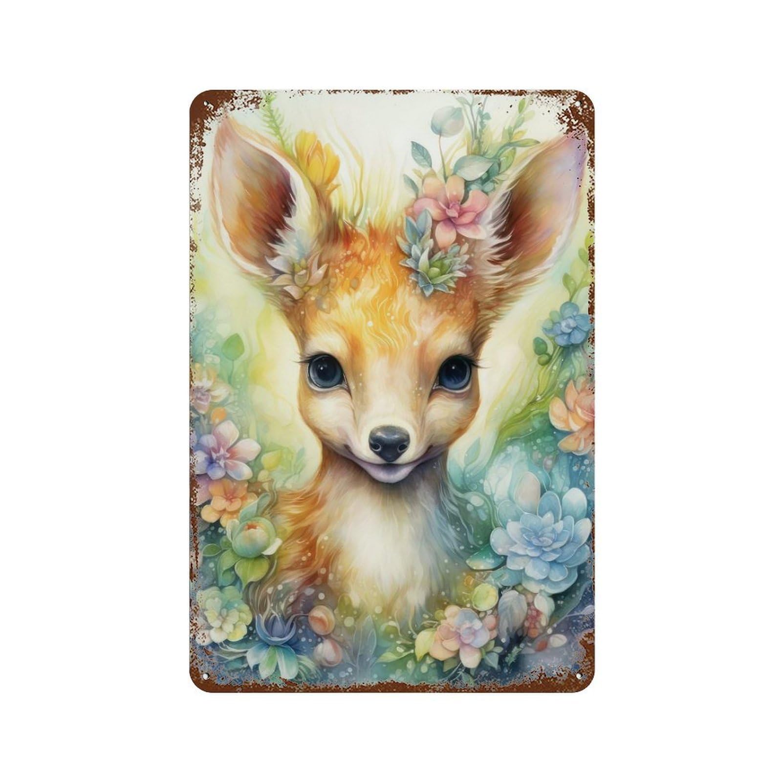 Bambi in Flower Garden Retro Metal Sign 11.8"x7.9", Decorative Metal Wall Art for Basement, Hobby Room And Garage Decor