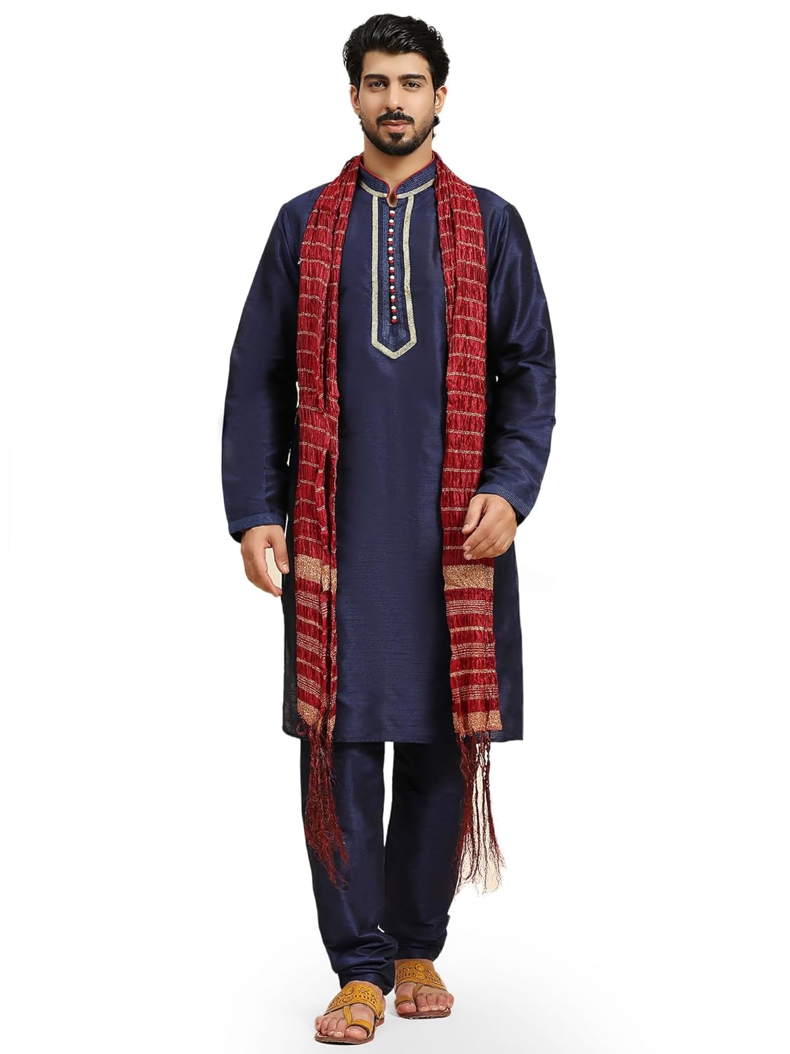 SKAVIJ Men’s Dupion Silk Embroidered Kurta Pajama Scarf Set Ethnic Motifs 3-Piece Festive Dress SKAVIJ Men’s Dupion Silk Embroidered Kurta Pajama Scarf Set Ethnic Motifs 3-Piece Festive Dress