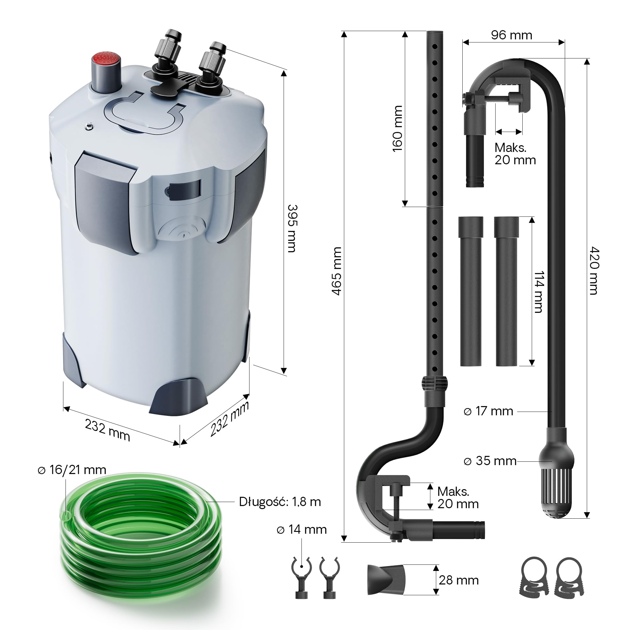 SunSun HW-402B Filtr zewnętrzny do akwarium 9W 1000l/h 3-stopniowa filtracja komorowa UVC klarownik