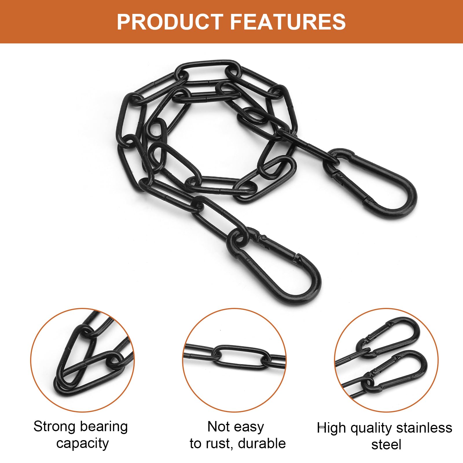 Nero Catena a in Acciaio Inox 2PCS,Catena in Acciaio Inox con Moschettone Catenas in Metallo da 0,5 m per Appendere per Cancelli di Recinzioni,Giardini,Gabbie per Animali Domestici