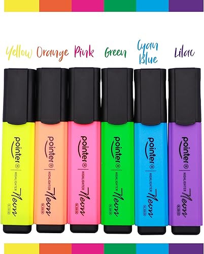 Miniatura 2 de Pointer Resaltadores de neón  Juego de 6 colores vibrantes  Punta de cincel, secado rápido, no tóxico  Suministros escolares y de oficina para