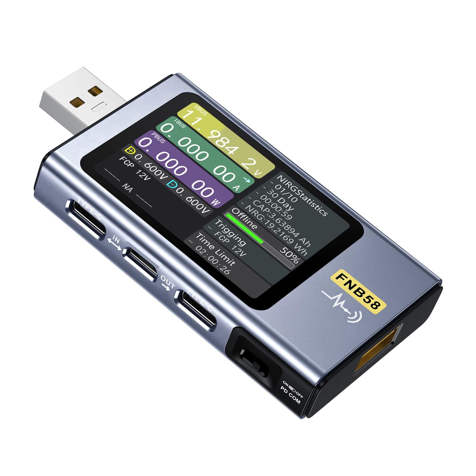 Zunate Tester Multimetru Mocy Bluetooth USB Typu C |Wykrywanie Szybkiego ładowania Wyświetlacza LCD dla PD3.0 QC3.0 PPS