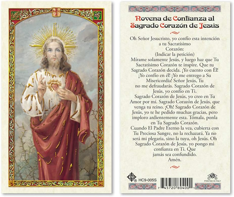Novena de Confianza al Sagrado Corazon de Jesus Tarjetas Laminadas en Espanol Laminated Prayer Cards - Pack of 25-