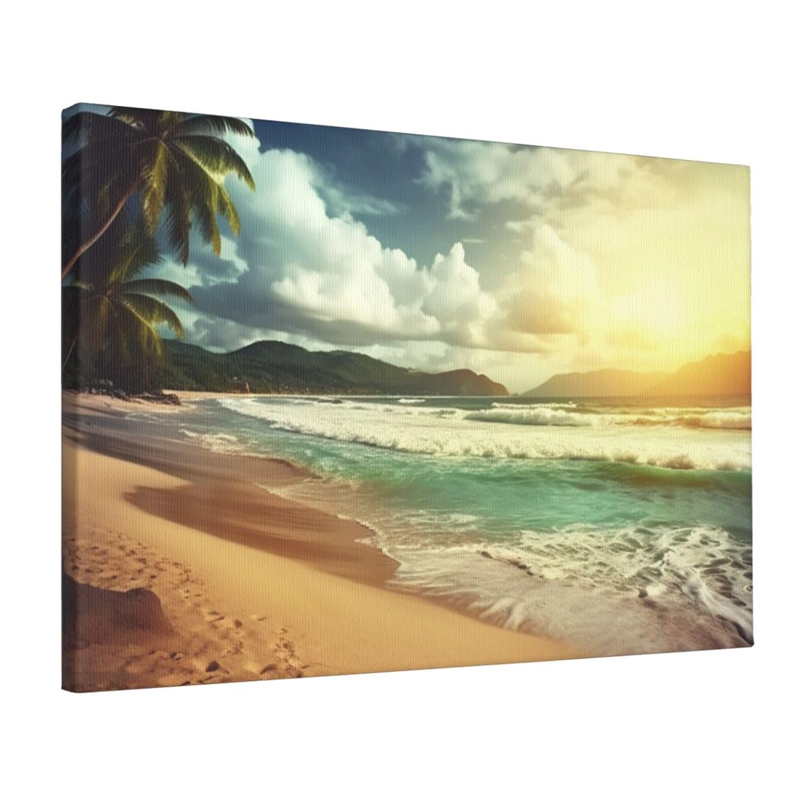 DWVTSLH Sunset on The Beach Poster Paintings Canvas Wall Art Bedroom Prints Home Decor Hanging Picture Modern Home Artworks Aesthetic for Living Room Office Wall Decor 12x18in Unframed