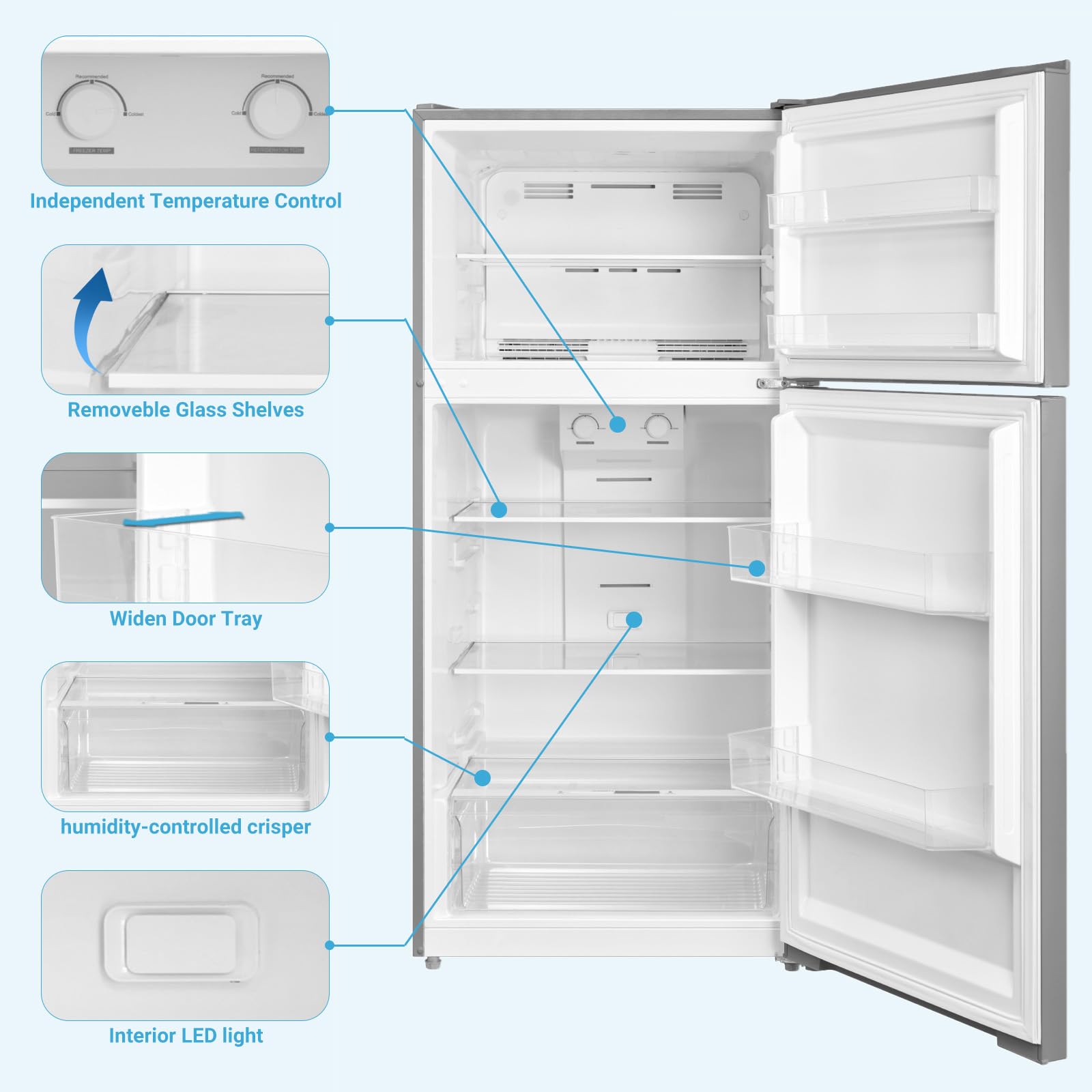 Smad Top Freezer Refrigerator 14.0 Cu.ft, Reviseble Door Counter Depth Fridge with Freezer, Frost Free, Adjustable Temperature Garage Ready Refrigerator for Office, Home, Kitchen, Stainless Steel on Fridge.com
