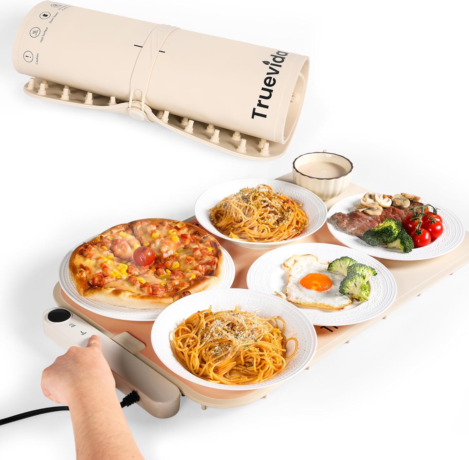 Portable Electric Warming Mat for Food with Adjustable Temperature Setting and Timer – Roll Up Buffet Detachable Hot Plates Silicone Heating Pad for Party, Gatherings, Travel or Everyday Use