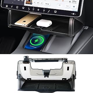 Tesla Hidden Under Screen Storage Box [One-tap Open & Smooth Damping Slides] Center Console Organizer for Model Y Juniper Model 3 Highland 2026~2016 (Fit New Model Y/3 Standard, Premium & Performance