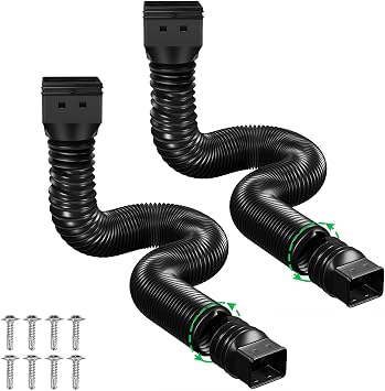 2 Pack Rain Gutter Downspout Extension Flexible Drain Down Pipe Extension Extender Connector Rainwater Drainage Pipes Extendable from 18.5in to 58in, Black